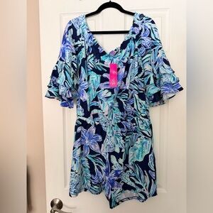 NWT Lilly Pulitzer Calla Off-The-Shoulder Romper Ready Set Gecko XL